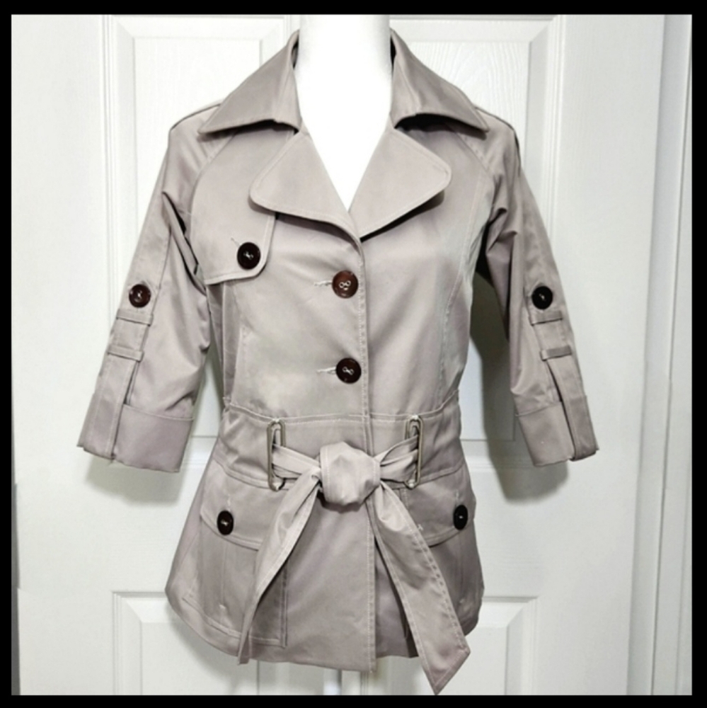 FORWEAR NEW YORK Tan Trench Jacket Sz 6 BEAUTIFUL!